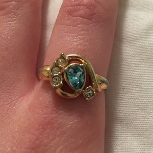 Ring gold blue diamond floral costume intricate